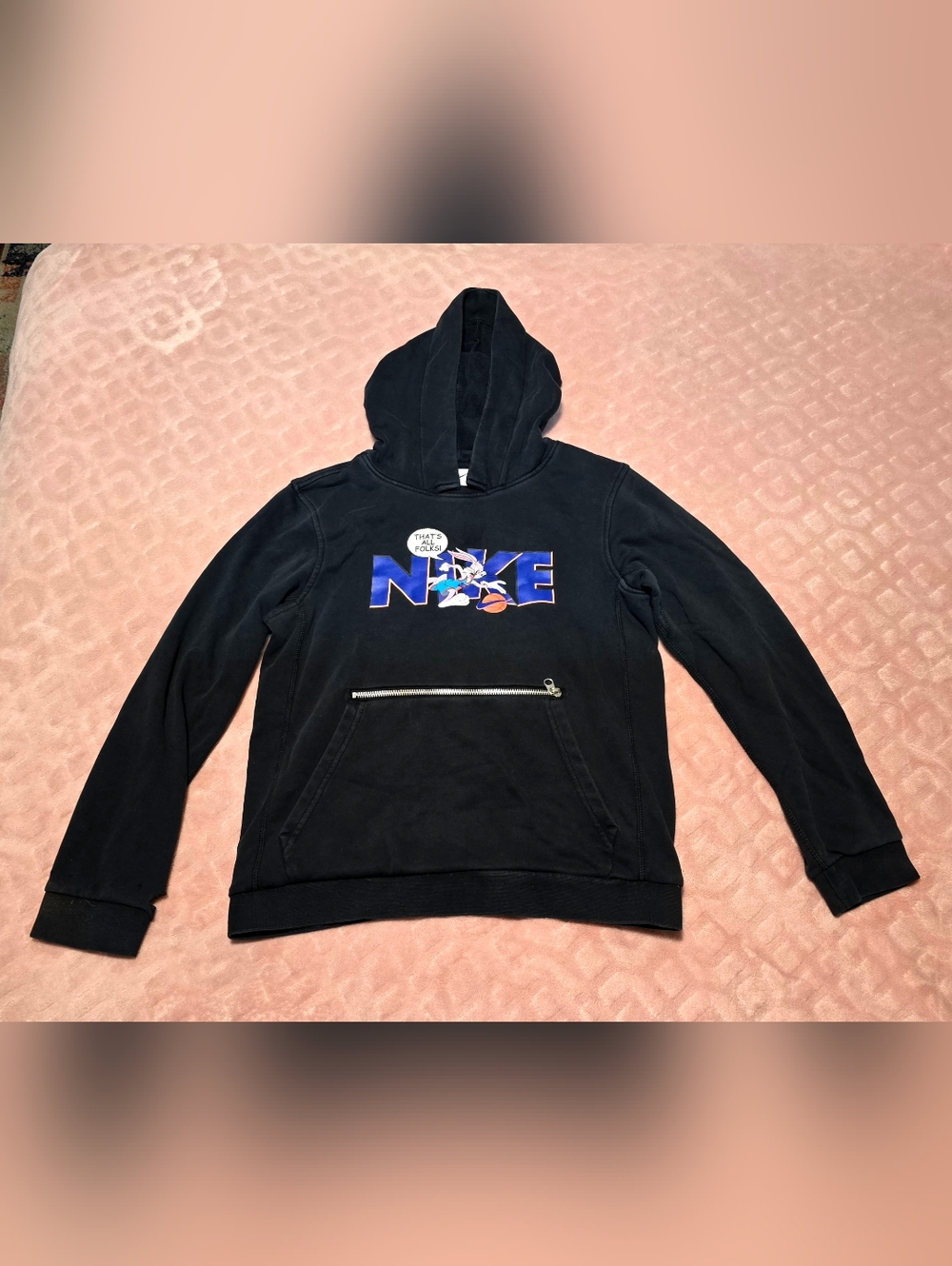 Nike Space Jam Hoodie Youth Size Large Bugs Bunny Black Pullover Sweatshirt